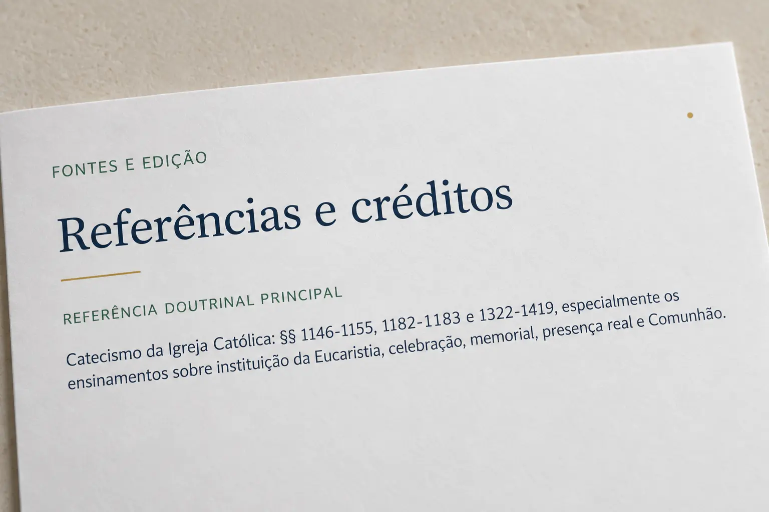 Trecho das referências do missal com os parágrafos do Catecismo da Igreja Católica.