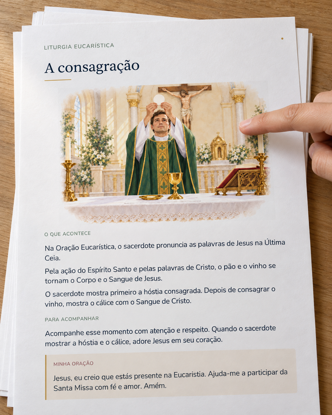 Página A consagração com ilustração, explicação e oração.