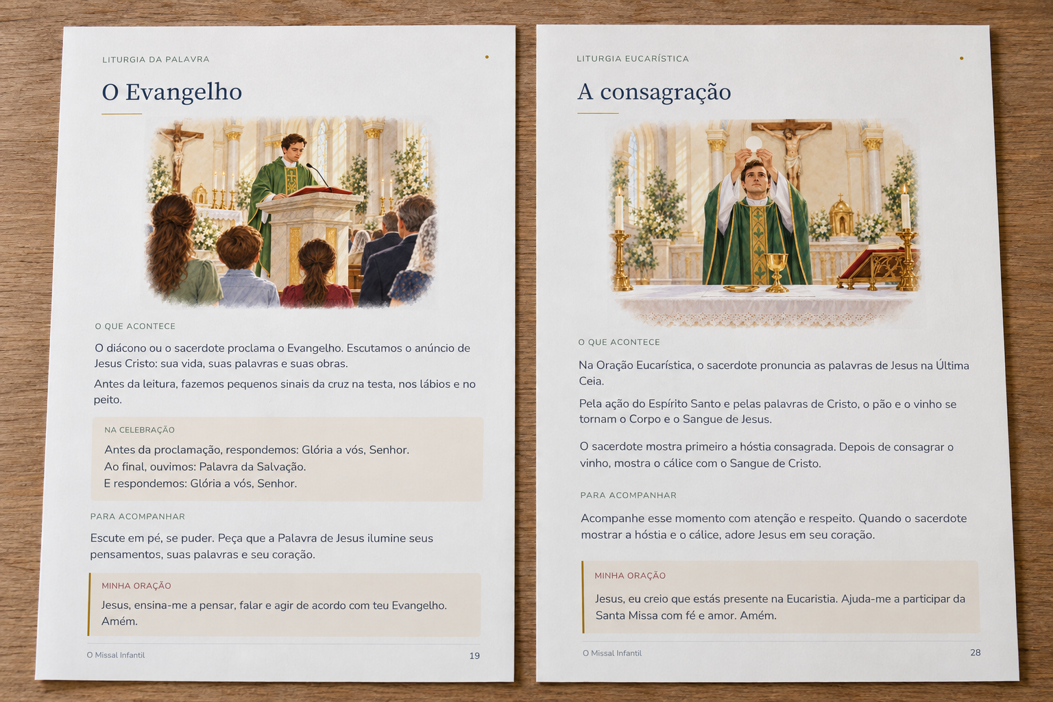 Páginas do missal sobre o Evangelho e a consagração.